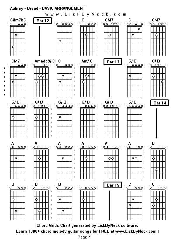 Chord Grids Chart of chord melody fingerstyle guitar song-Aubrey - Bread - BASIC ARRANGEMENT,generated by LickByNeck software.